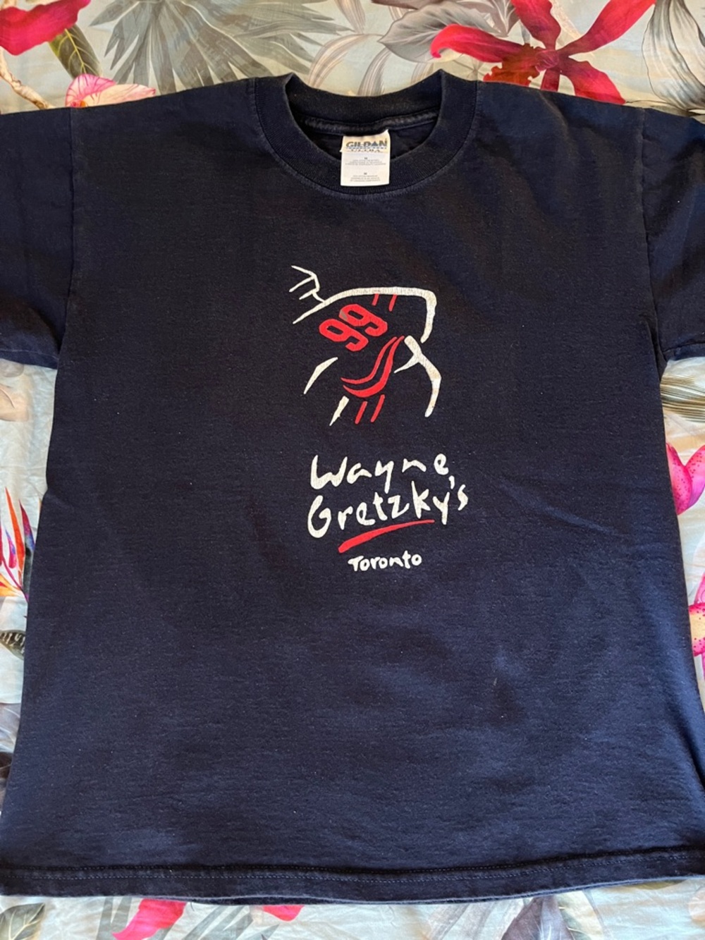 Gildan Navy Graphic Tee with Red & White Print